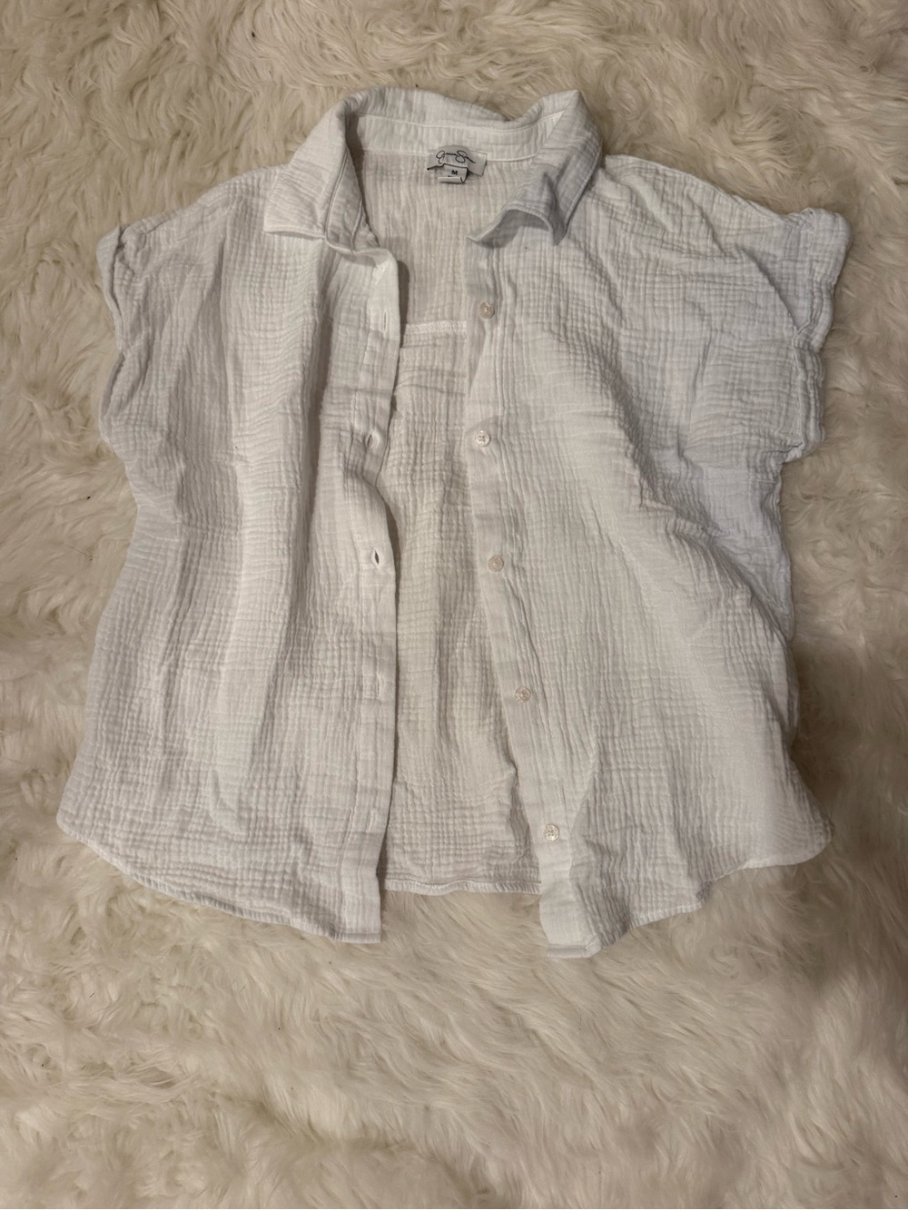 Jessica Simpson White Button-Down Gauze Short Sleeve Shirt